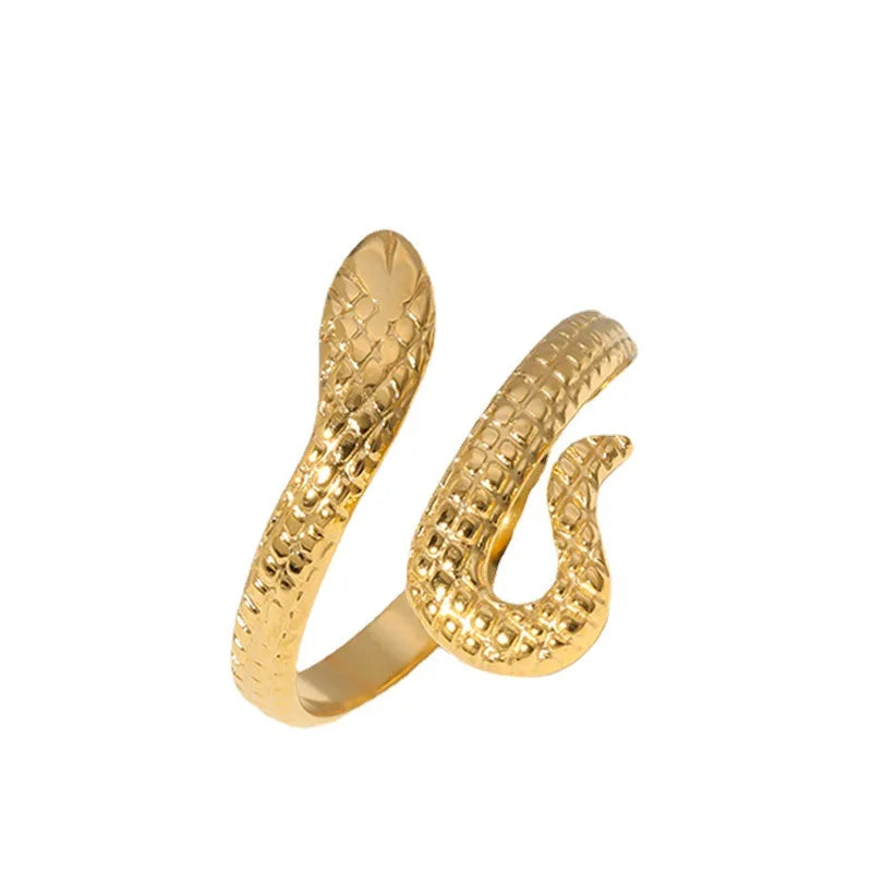 2026 Hot Selling Gold Plated Classic Waterproof Women's Stainless Steel Open Snake Rings