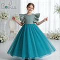 Elegant Girl Wedding Dress Ruffled Sleeve Length Party Dress Girls White Baby Girls Dress Designs Children Clothing