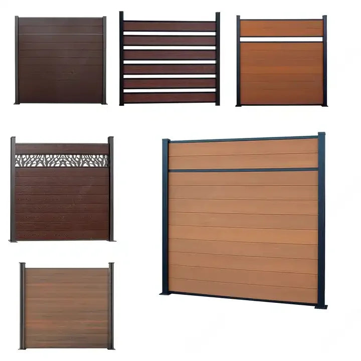 Outdoor Aluminum Frame WPC Composite Privacy Fence Easily Assembled Home Security Farm Fence Eco-Friendly Waterproof Rot Proof