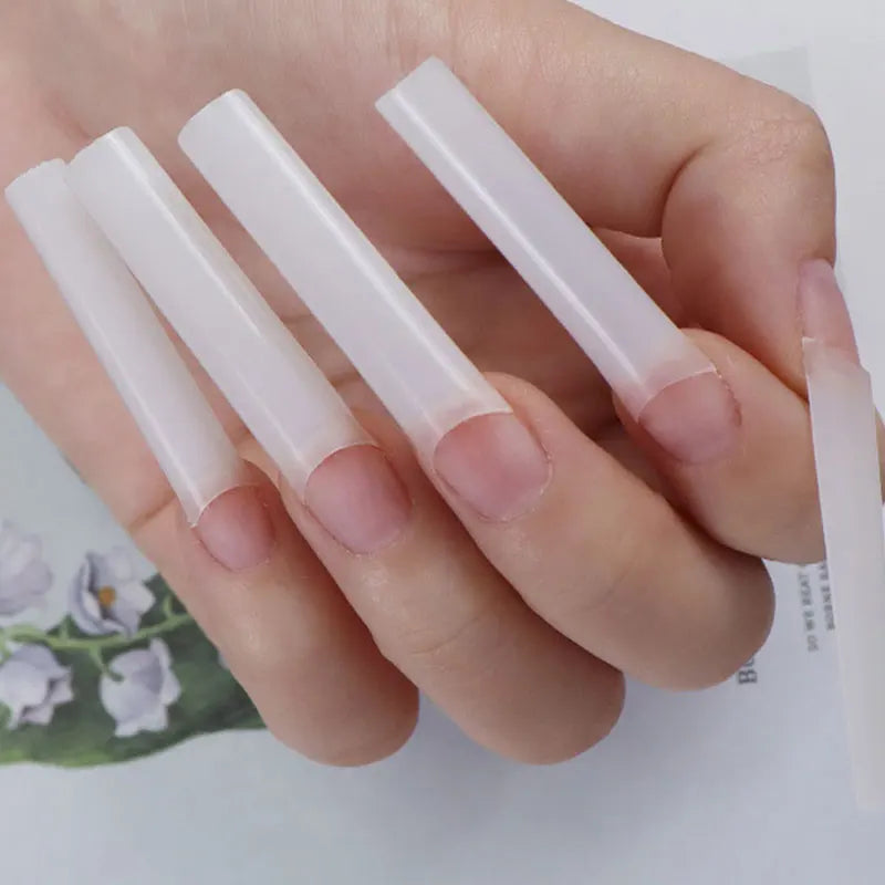 Acrylic C Curve Cear Natural False Coffin Nail Tips Half Cover French Nail Extension Long Artificial Fingernail Nails