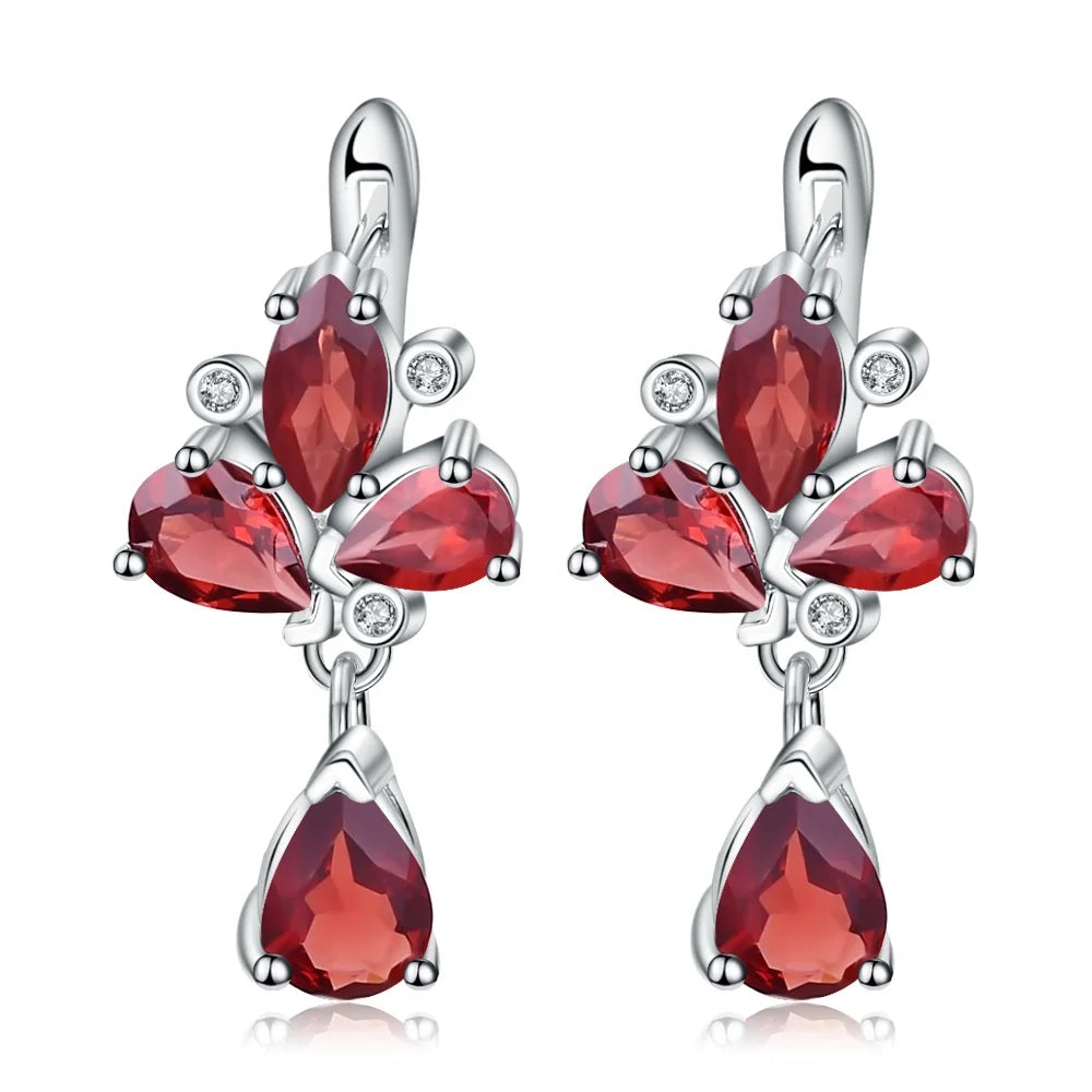 K496 Abiding Custom Service Fancy 925 Sterling Silver Natural Red Garnet Jewelry Hanging Earrings Women 2025 for Party Girls