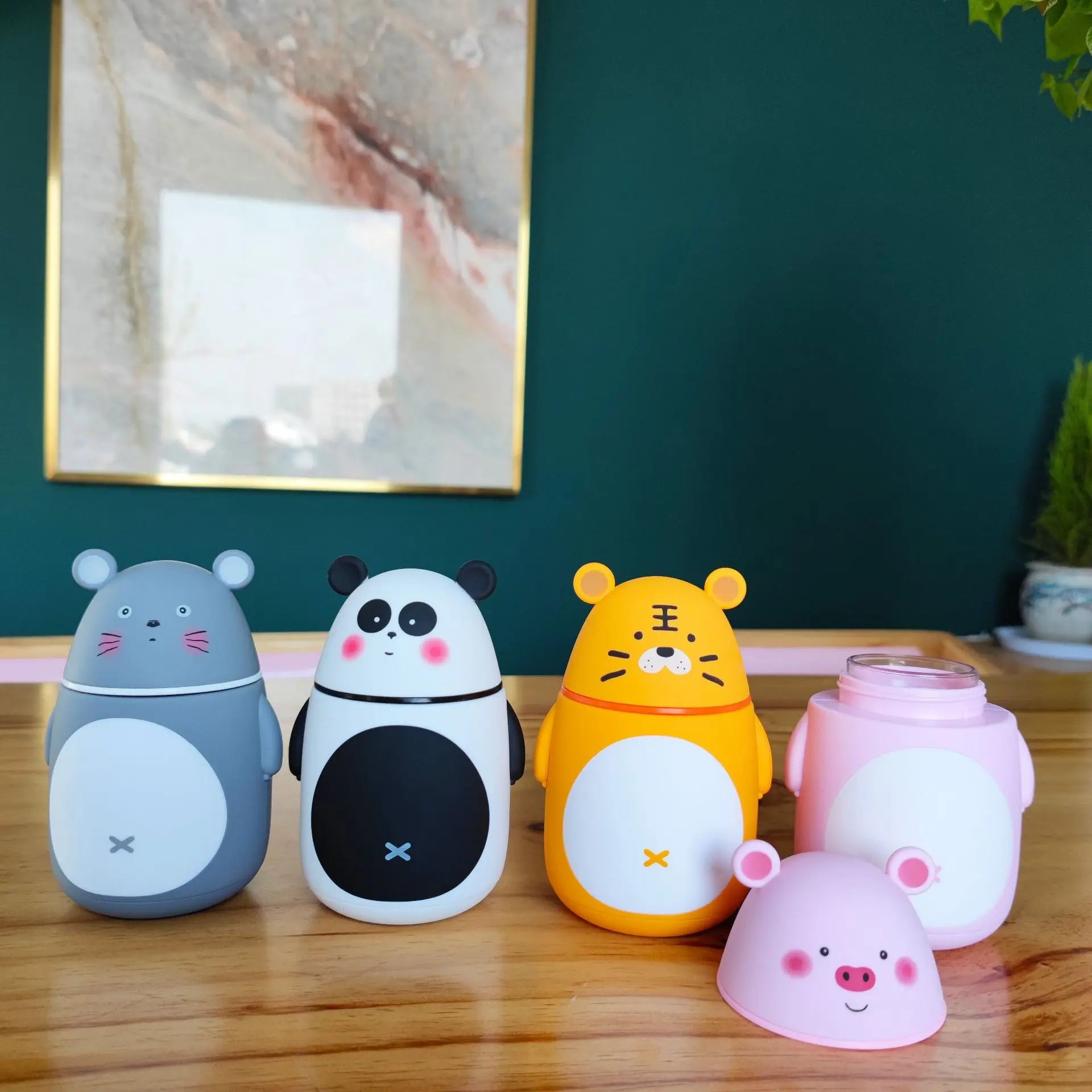 Animal Water Bottle With Cover Creative Cartoon Animal Panda Pig Woodchuck Tiger  Double  Gift Student Juice
