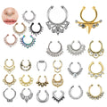 Indian Faux Crystal Nose Ring Hoop Non-Pierced Segment Rings Clip on Fake Nose Rings Cuff for Women Men Girls