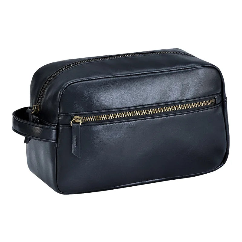 Hot Selling Solid Color Personalized Toiletry Bag for Men Travel Drop Kit Shaving Organizer Luxury PU Leather Wash Bag