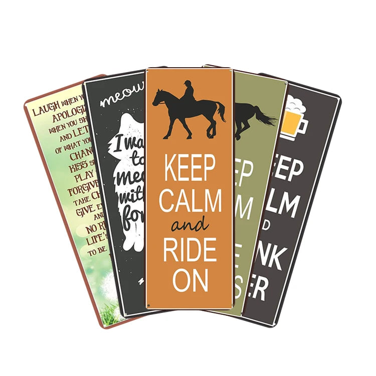 Keep Calm and Ride on Inspirational Quote Sign with Horse Silhouette