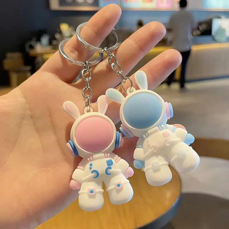 Wholesale Creative Cute Bunny Silicone Backpack Bag Charm Accessories Promotional PVC Astronaut Key Chains Space Bunny Keychain