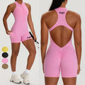 Half Zipper Shorts Women Yoga Active Wear Gym Rompers Open Back One Piece Hollow Out Sexy Bodysuits Jumpsuits Workout Outfits