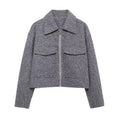ZATRHMBM Winter Women's Short Jacket Coat 2024 New Fashion Long Sleeve Overcoat Warm Pocket Zipper Lapel Casual Outwear Tops