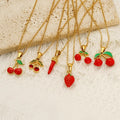 Minimalist Trendy Geometric Fruit Series Multiple Styles Drip Oil Cherry Pendant Necklace Women's Stainless Steel Party Jewelry
