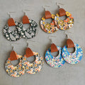 Hot Sell Retro Ethnic Style Eardrop Boho Genuine Leather Circular Earrings Cowhide Hollow Wooden Earrings for Women