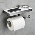 Grey Double Toilet Paper Holder with Phone Shelf Wall Mounted Black Bathroom Accessories Toilet Paper Shelf SUS304
