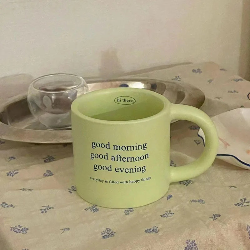 Korea Ins pink and Green Alphabet Ceramic Couple Mug Heat Resistant Beakfast Water Cup