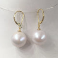 14-15 mm AA Good Quality Nature Freshwater Pearl Earring Full 925 Silver Loop  Nature White Perfect Round Good Luster