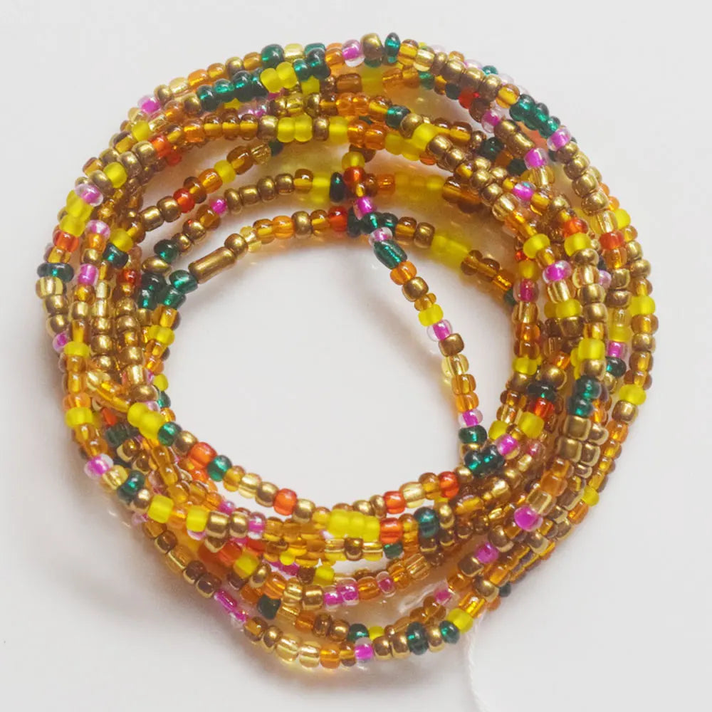 Matt Finish Pretty Colors African Mix Glass Seed Beads Tie on Waist Beads Belly Body Chain Double Cotton String for Ladies