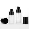 30ml 40ml Frosted Luxury Skincare Glass Cosmetic Packaging Face Lotion Bottle Cylinder Flat Shoulder with Black Lotion Pump