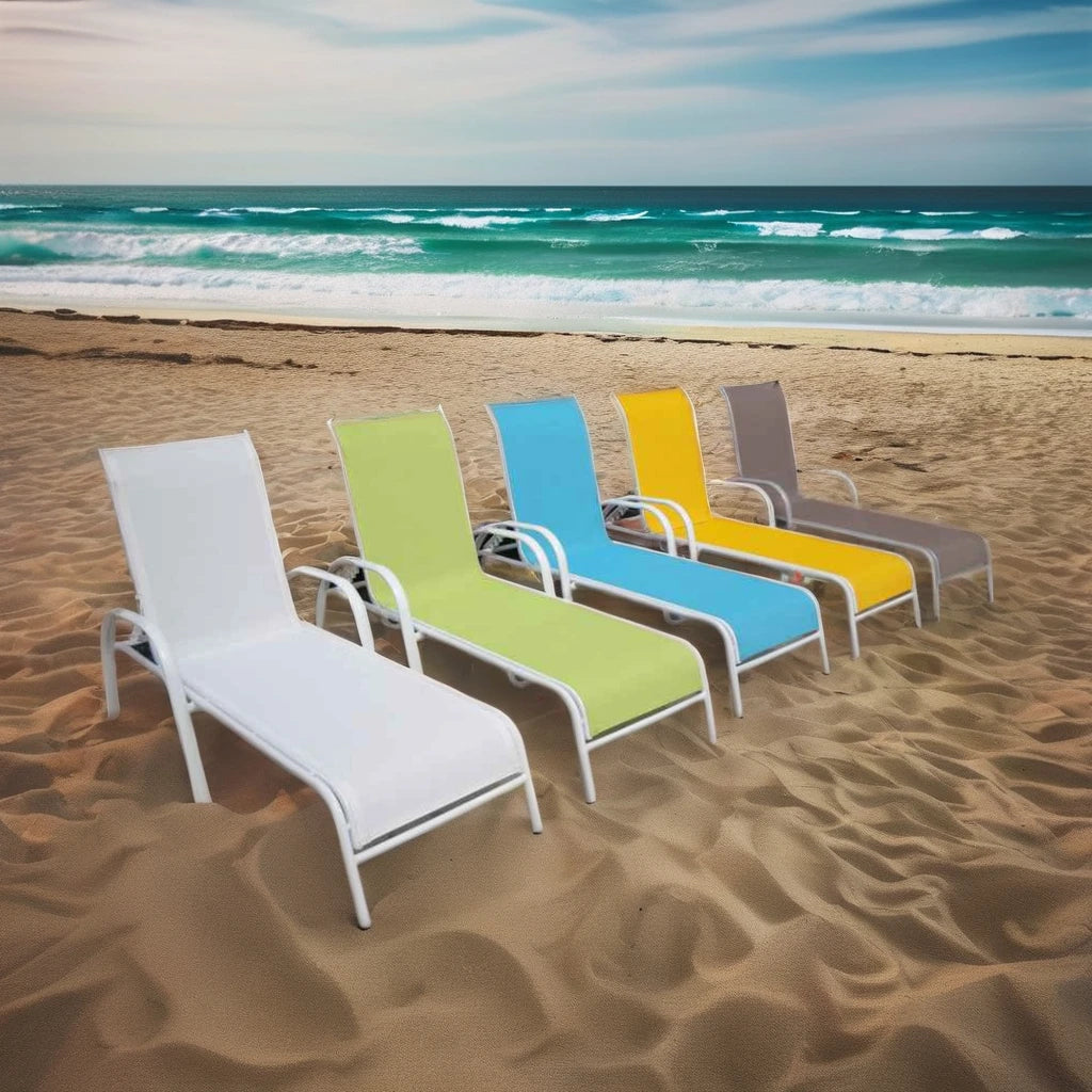 Outdoor Iron Metal Daybed Lounge Chair Sling Fabric Sunbed Park Garden Courtyard Living Room Hotel Villa-Foldable Modern Design