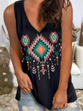 2026 Summer Custom Breathable Eco-Friendly Cowgirl Blouses Vintage Aztec Geometric Printed Sleeveless V Neck T Shirts Tops