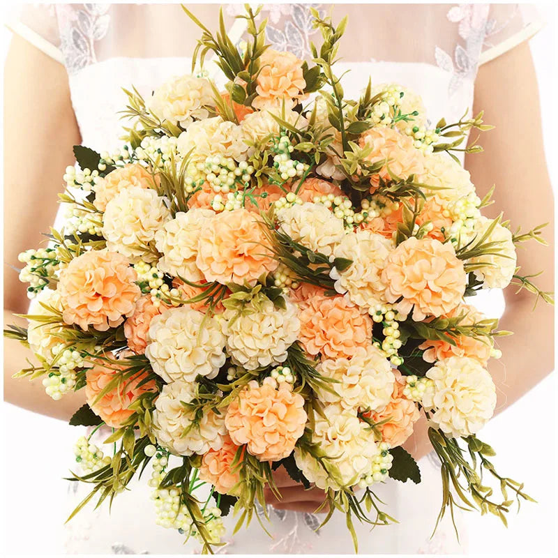 Hot Sale Silk Flower Bouquet European Style Small Vase Flower Arrange Decoration