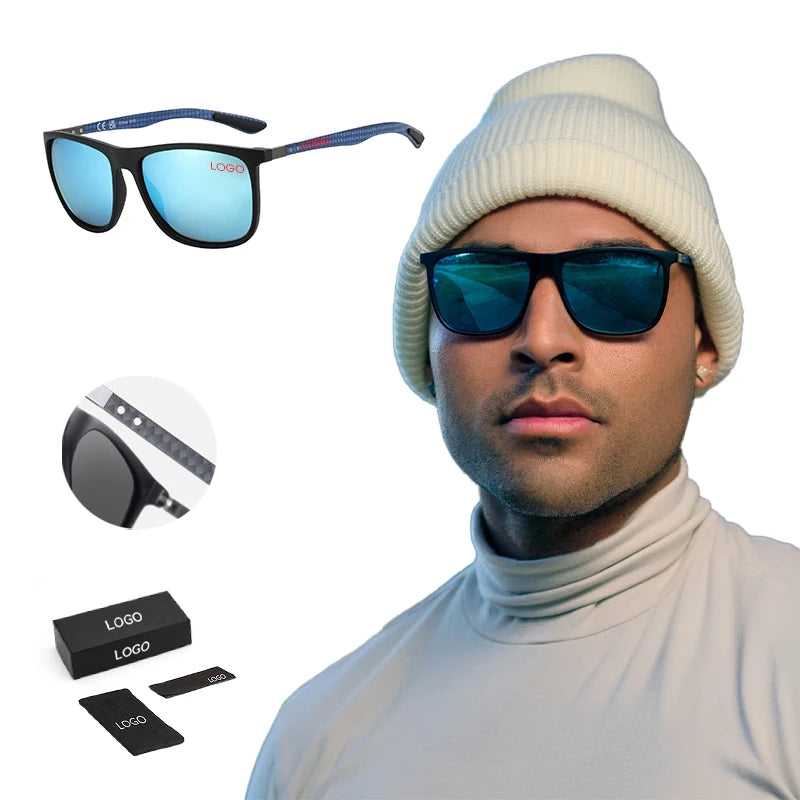Rectangle Square Carbon Fiber TR 90 UV400 Polarized  Designer Sunglasses Men Ultralight Hydrophobic Custom Sports Sunglasses Men