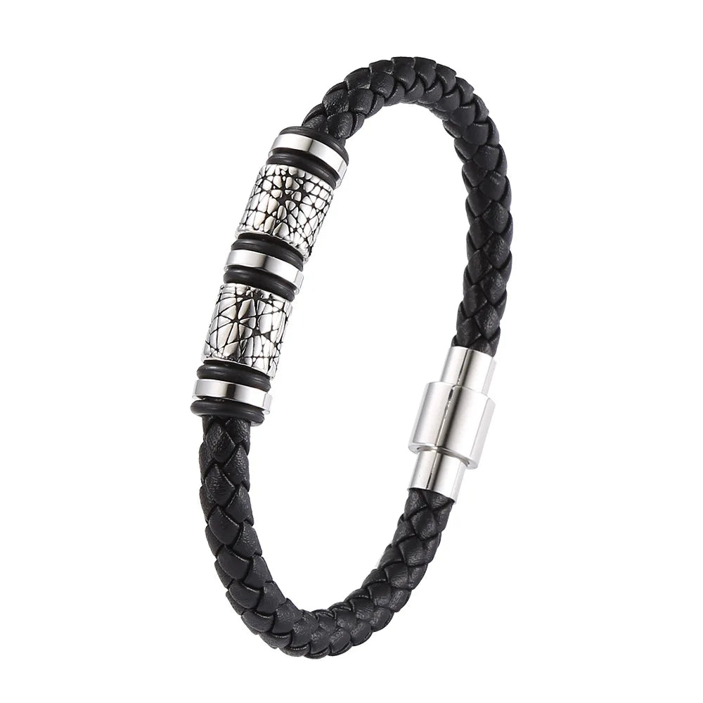 Hot Sell Beads Bracelet Stainless Steel Bracelet Five Colors Braided Genuine Leather Bracelet for Women