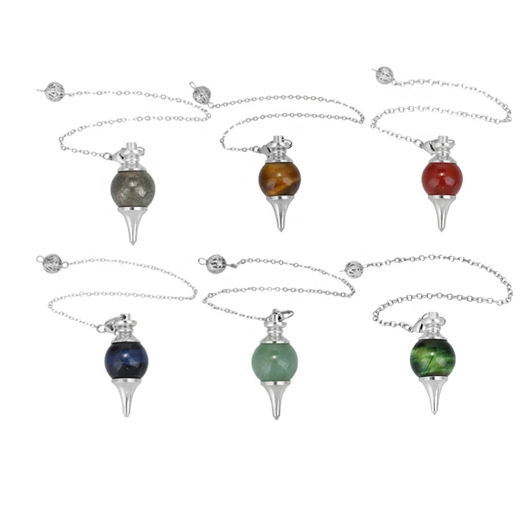 Natural Stone Reiki Pendulum7 Chakra Gem Healing Women Yoga Crystal Charm JewelryNatural Stone Wicca Dowsing Pendulum