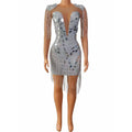 Mirror Luxury Evening Costume Sequin Tassel Long Sleeve Patchwork Rhinestone Party Mini Glitter Women Club Dresses