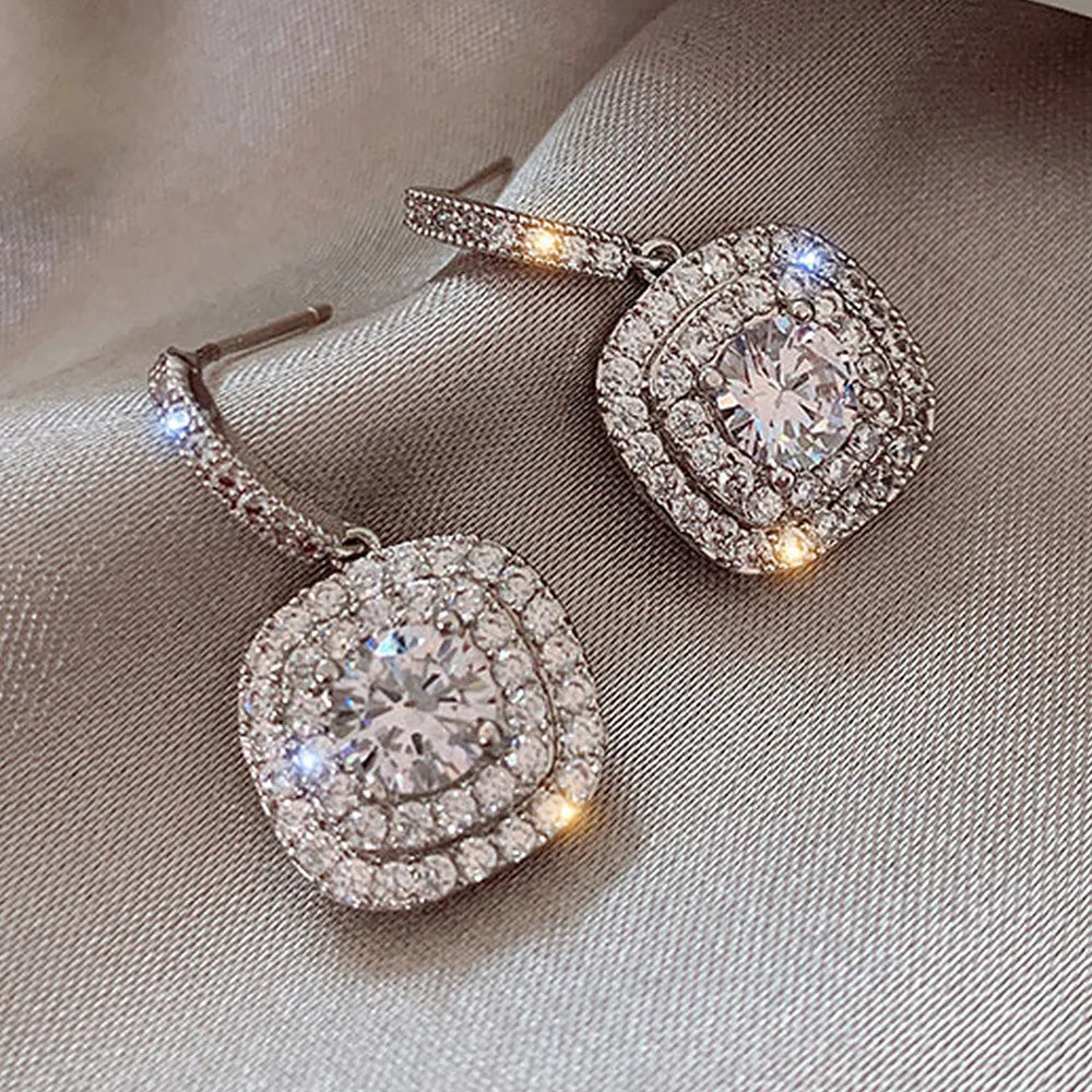 CAOSHI Luxury Zircon Brass Jewelry Sparkling Bridal Earrings Cubic Zirconia CZ Silver Coating Wedding Drop Earrings for Women
