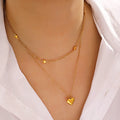 Sweat Endurable 18K Gold PVD Plated Layered Necklace Tarnish Free Link Women 15 Inch Clavicle Chain Lover Heart Pendant Necklace