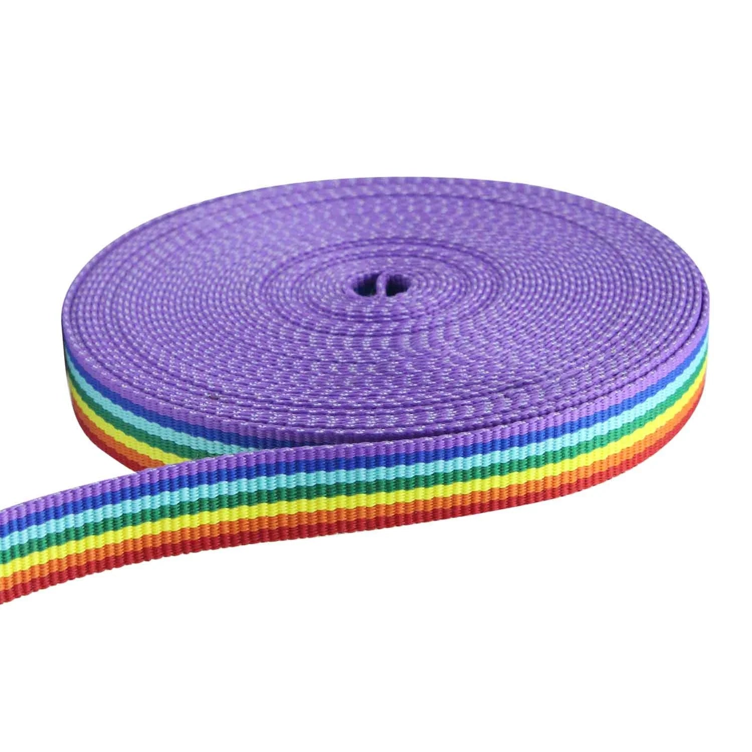 Polyester rainbow Striped Webbing Beautiful Color rainbow Webbing Strap Intercolor Polyester Bag Webbing Irisated for Clothing