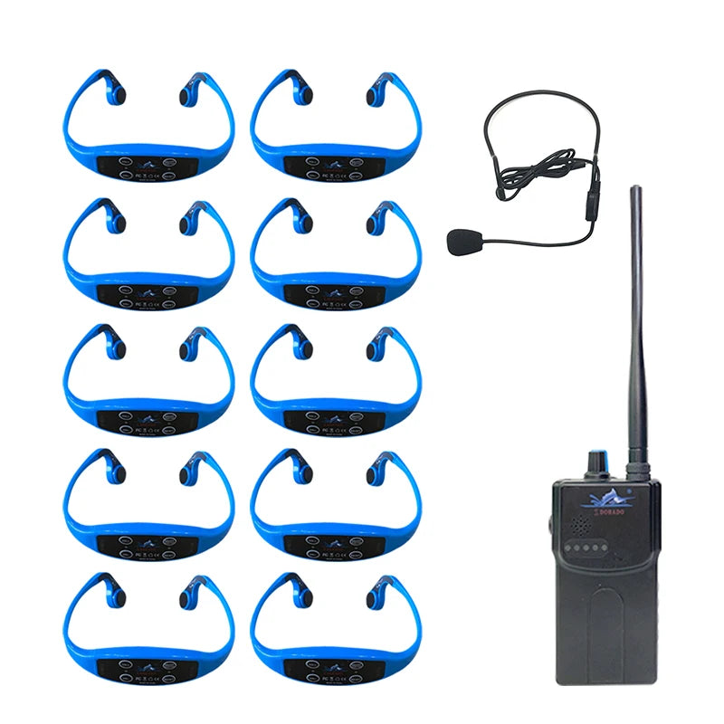 Swimtalk 1 FM Radio Transmitter Open Ear Wireless Bone Conduction Headphones IPX8 Waterproof 120m Range Nose Clip Earplug Set