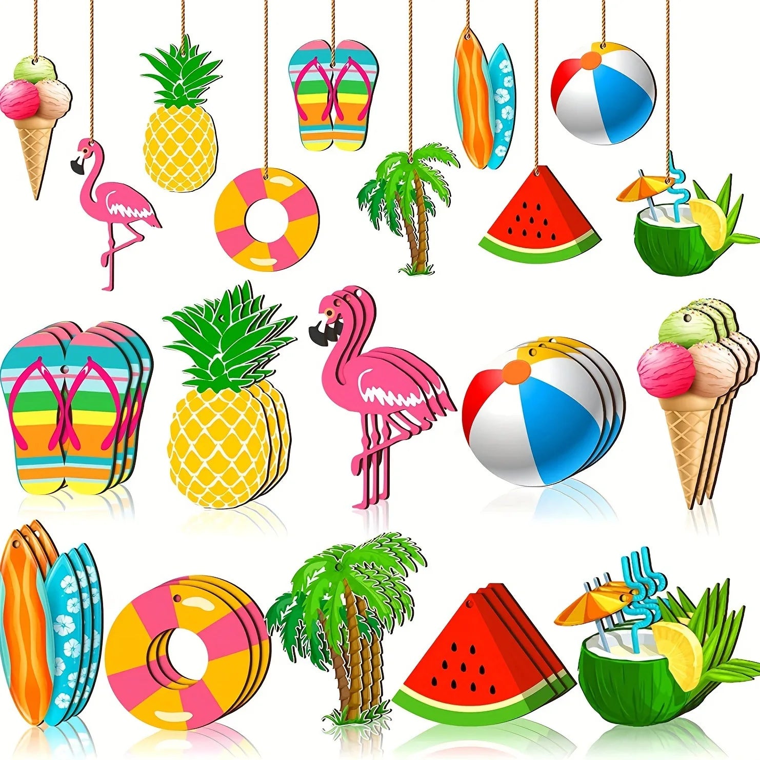 Laser Cut 10pcs Wooden Hanging UV Print Ornaments Watermelon Decor Pendants Party Supplies for Summer Decorations Dropshipping