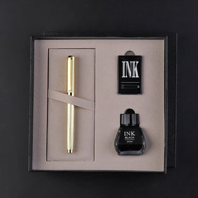 2026 Most Popular Executive Brass Rose Gold Metal Fountain Pen Set With Ink & Elegant Gift Bag for Corporate Gifts