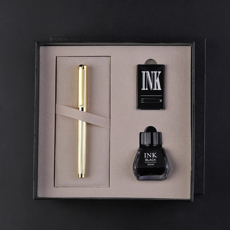 2026 Most Popular Executive Brass Rose Gold Metal Fountain Pen Set With Ink & Elegant Gift Bag for Corporate Gifts