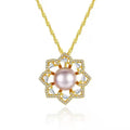 PAG&MAG Natural Pearl and Diamond Necklace Charms 925 Sterling Silver Jewelry Flower Natural Freshwater Pearl Necklace