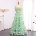 Jancember LSZ346 Elegant Sage Green 3d Flower A-line Evening Prom Dubai Dress