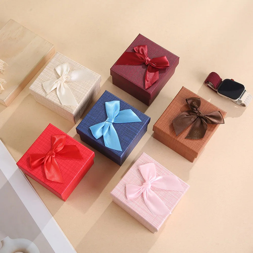 Fashionable Linen Texture Watch Box Jewelry Storage Box Korean Style Creative Bowknot Jewelry Gift Box for Presents