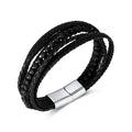 Luxury Natural Lava Stone Beaded Stainless Steel Magnetic Clasp Multilayer Braided Leather Wrap Mens Jewelry Bracelet