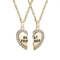 SC Hot Selling 2 Pcs Letter Best Friends Necklace BFF Broken Heart Necklace Dainty Inlaid Diamond Heart Friendship Necklaces