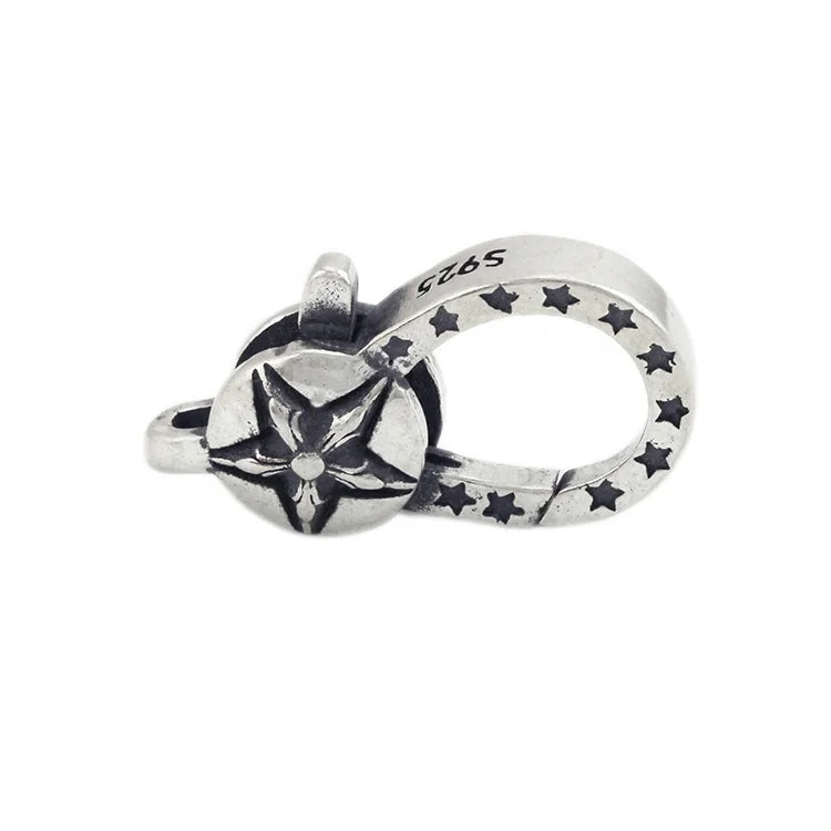Unusual Oxidized 925 Sterling Silver Star Shield Large Pendant Bracelet Clasp Large Lobster Claw Lock Findings