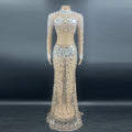 C Two Piece Set Sexy Evening Dress With Crystal Sparkly Rhinestone Pearls Gowns for Women Prom