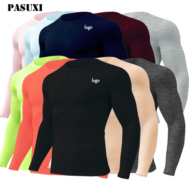 PASUXI Custom Mens White T-shirt Slim Quick Drying Fit Shirt Wholesale Sports Long Sleeve Color Round Neck Breathable Fabric