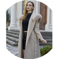 New Arrival Long Length Cashmere Hooded Ladies Fox Fur Collar Wool Coat