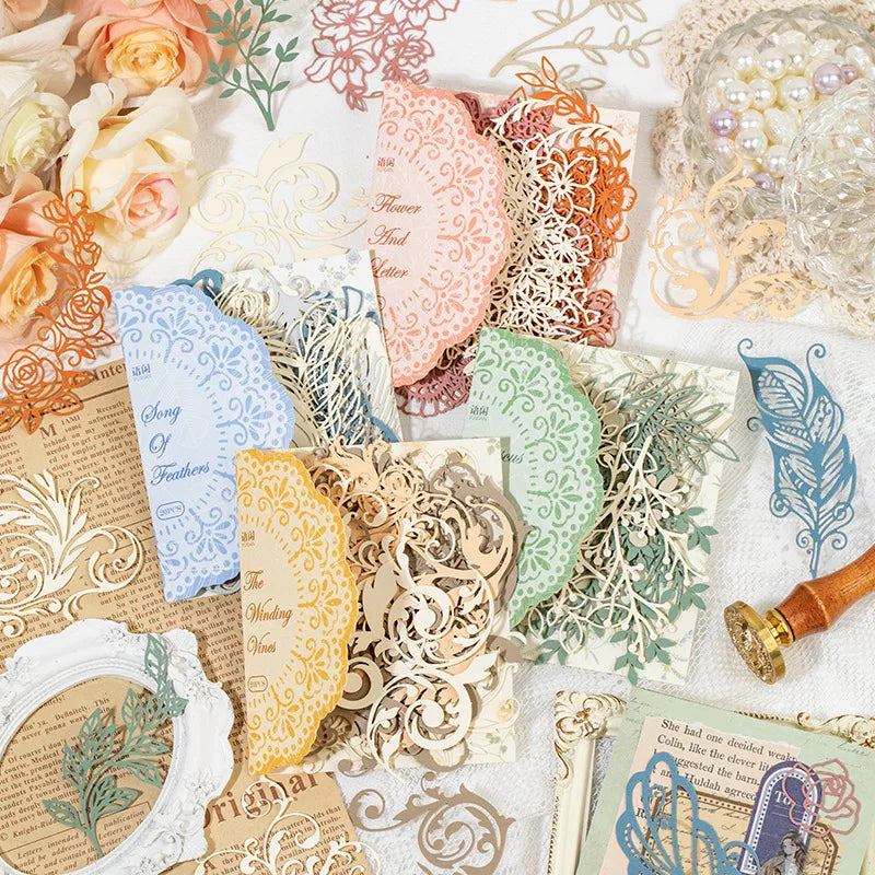 20pcs/pack Material Pack Building Dreams Prosperity Series Skeletonized Handbook Decoration Creative Material