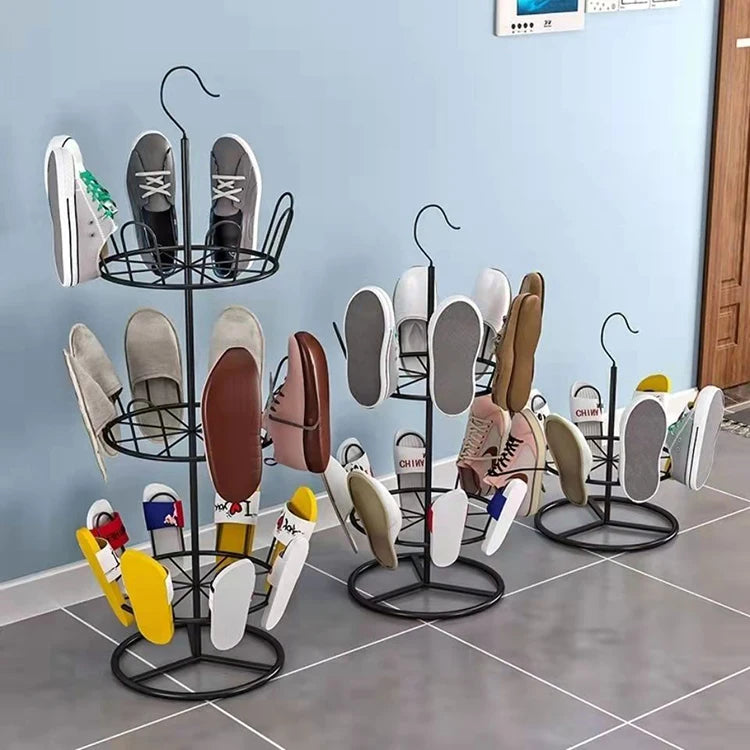 Factory Direct Sales Double Tier Metal Outdoor Balcony Creative Home Drying Rotating Shoe Rack
