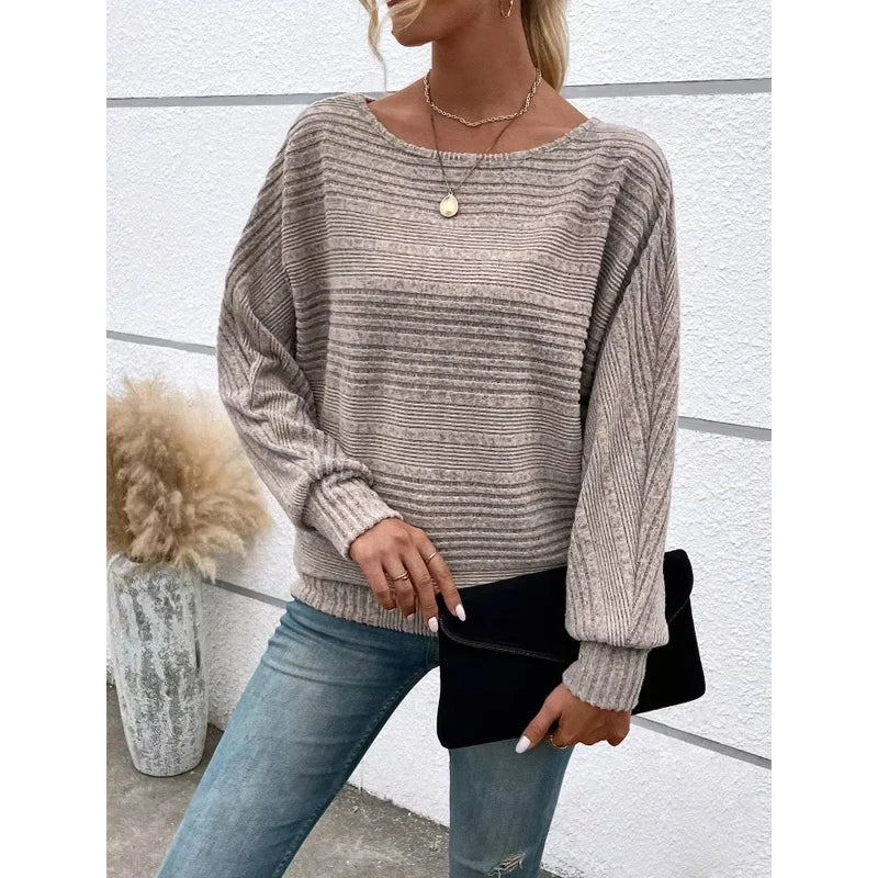 2025 Autumn/Winter New Arrival Women's Comfortable Casual Solid-Colored Long-Sleeve Round-Neck Patchwork Pullover T-Shirt