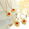 Fashion Jewelry Sets Does Not Fade Color Red Peach Heart Pendant Necklace Earrings 18k Women Jewelry