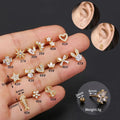 Stainless Steel Barbell Opal Stone Geometry Shape Cartilage Piercing Stud Cz Ear Tragus Helix Screw Back Earring