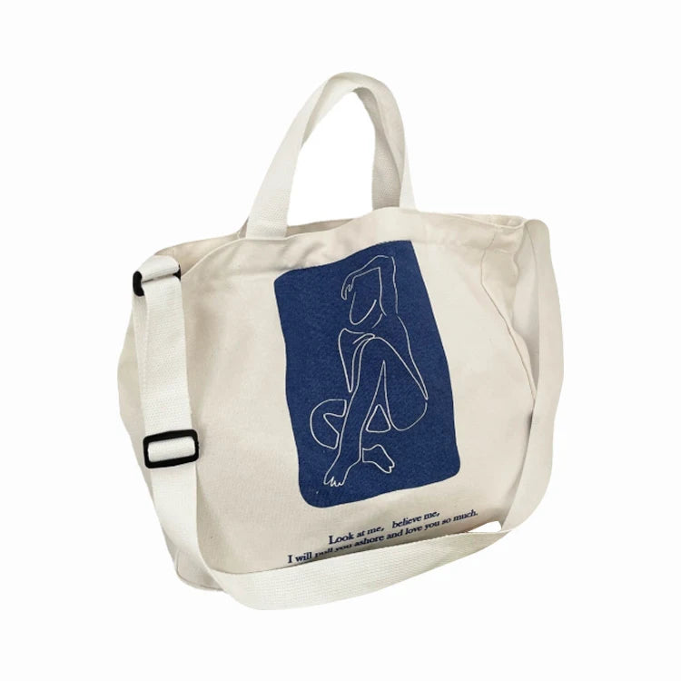 Wholesale Custom Designed Cotton Canvas Tote Bag for Women Fashion Portable Zipper Pocket Shoulder Bag Logo Printing Temperature