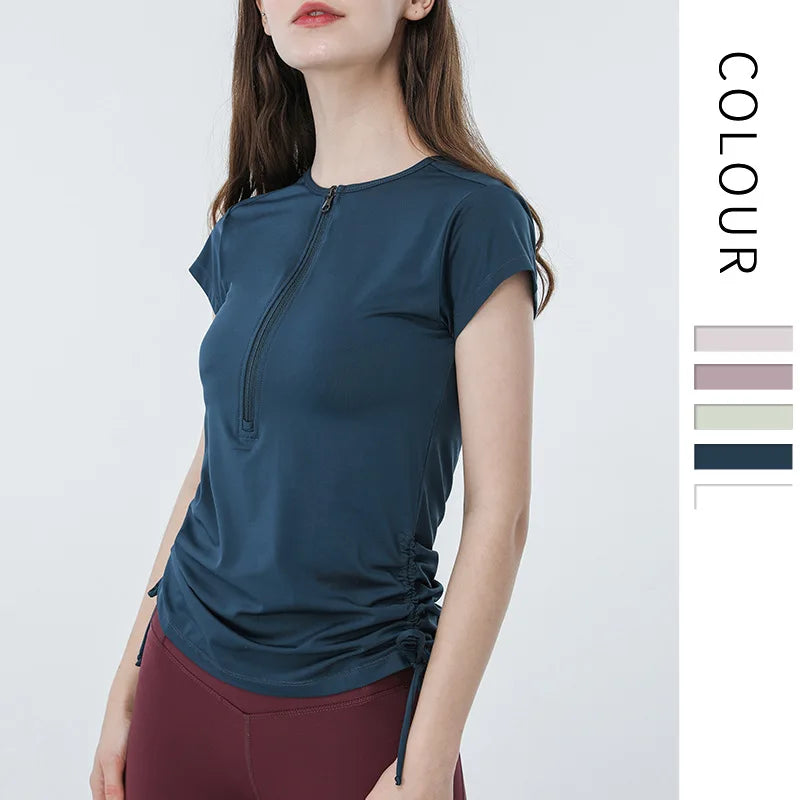 New Arrivals Half Zip Tops for Women Side Adjustable Drawstring Breathable Softness Corset Fashionable Luxury T-shirts for Women