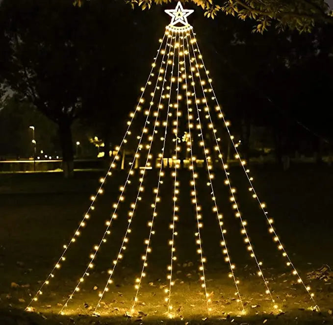 Christmas Decorations Outdoor Star String Lights 349 LED 8 Modes with Topper Star Christmas Tree Lights for House Yard